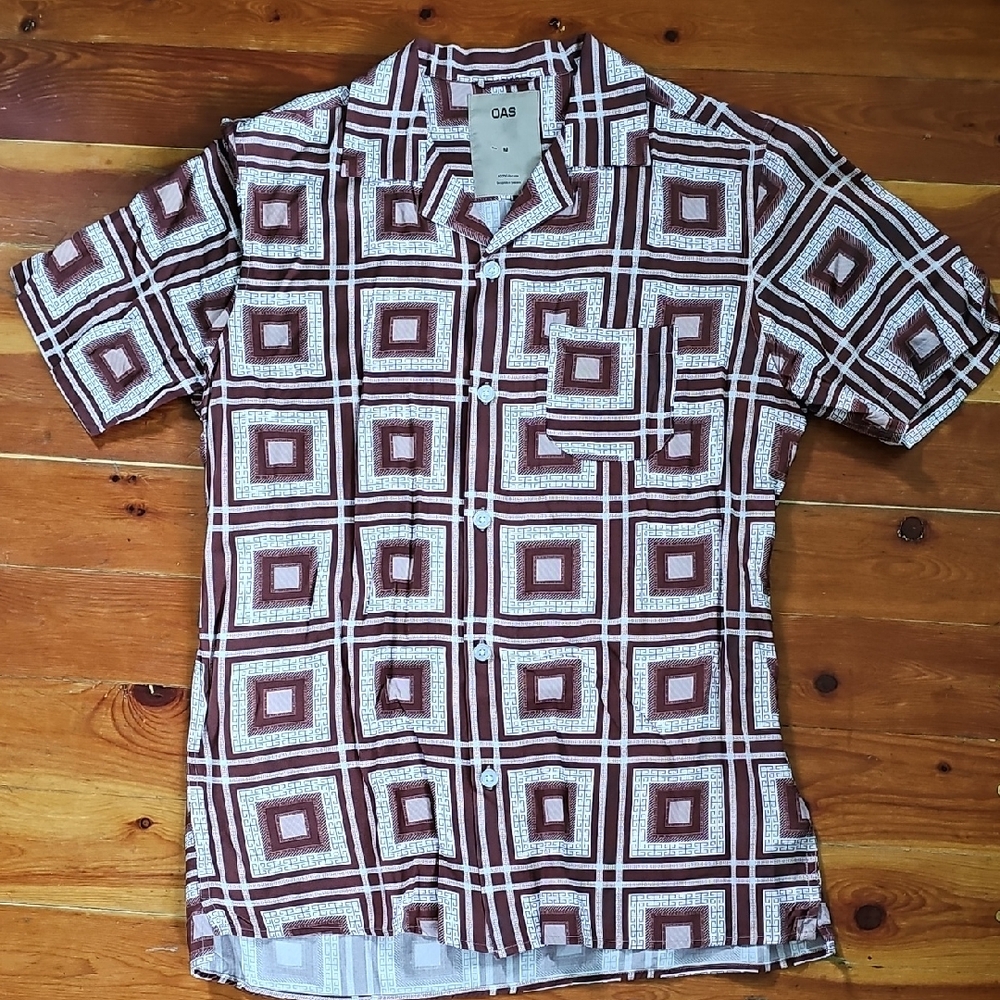 OAS Brown and White Casual Button Down Shirt